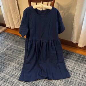 Women’s Large Navy Short-Sleeve Tiered Linen Dress